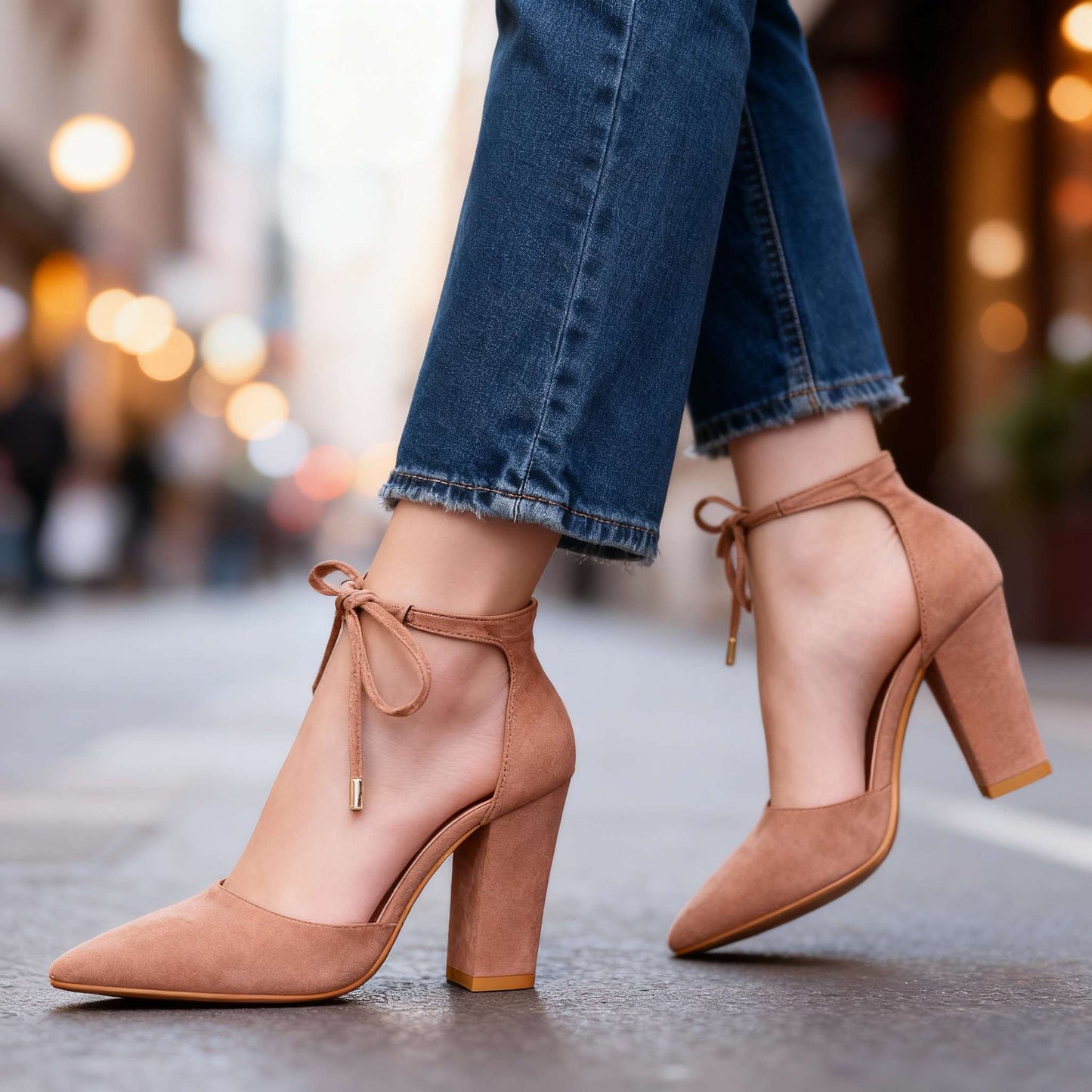 Women's Velvety Suede Ankle Tie Block Heel Heels Corvine