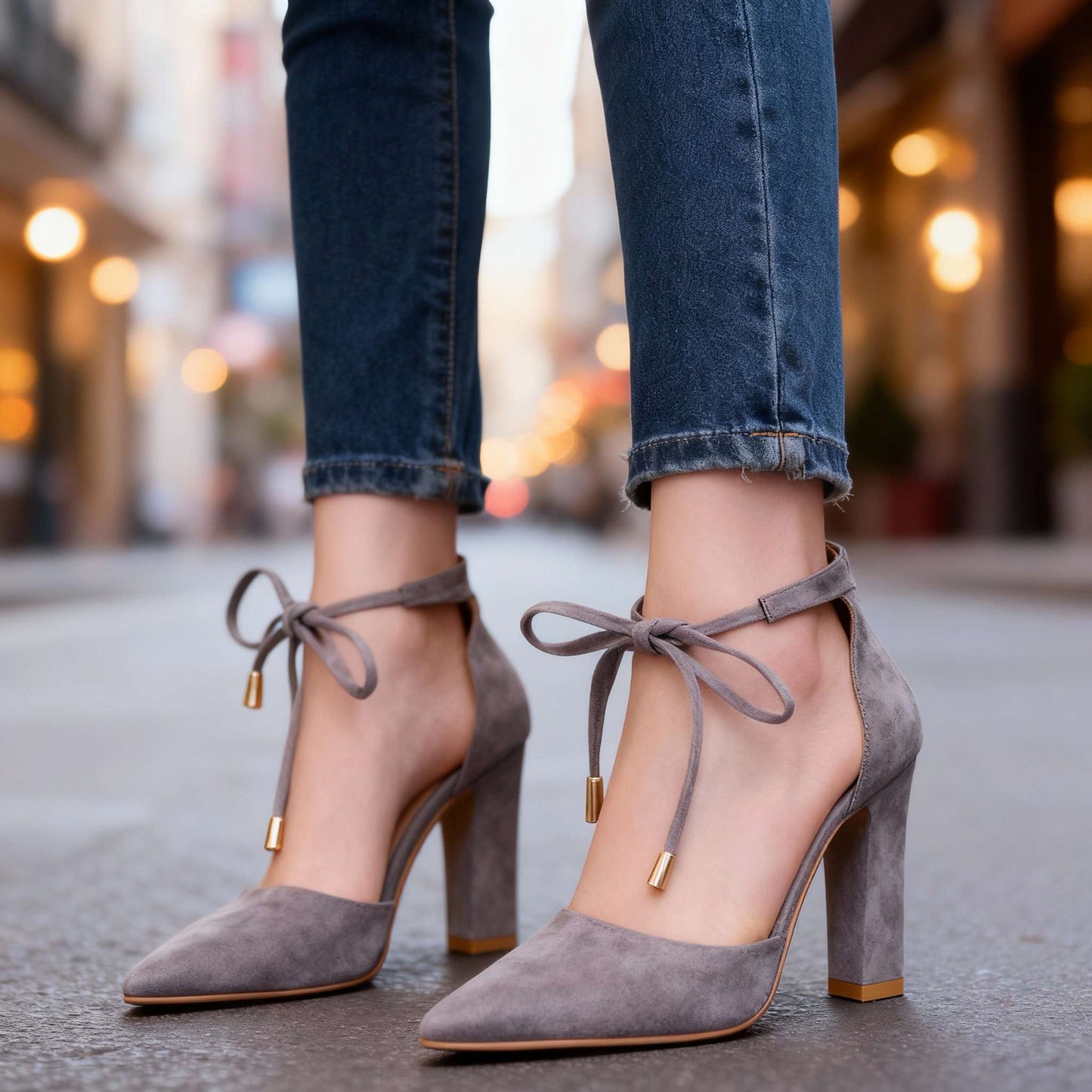 Women's Velvety Suede Ankle Tie Block Heel Heels Corvine