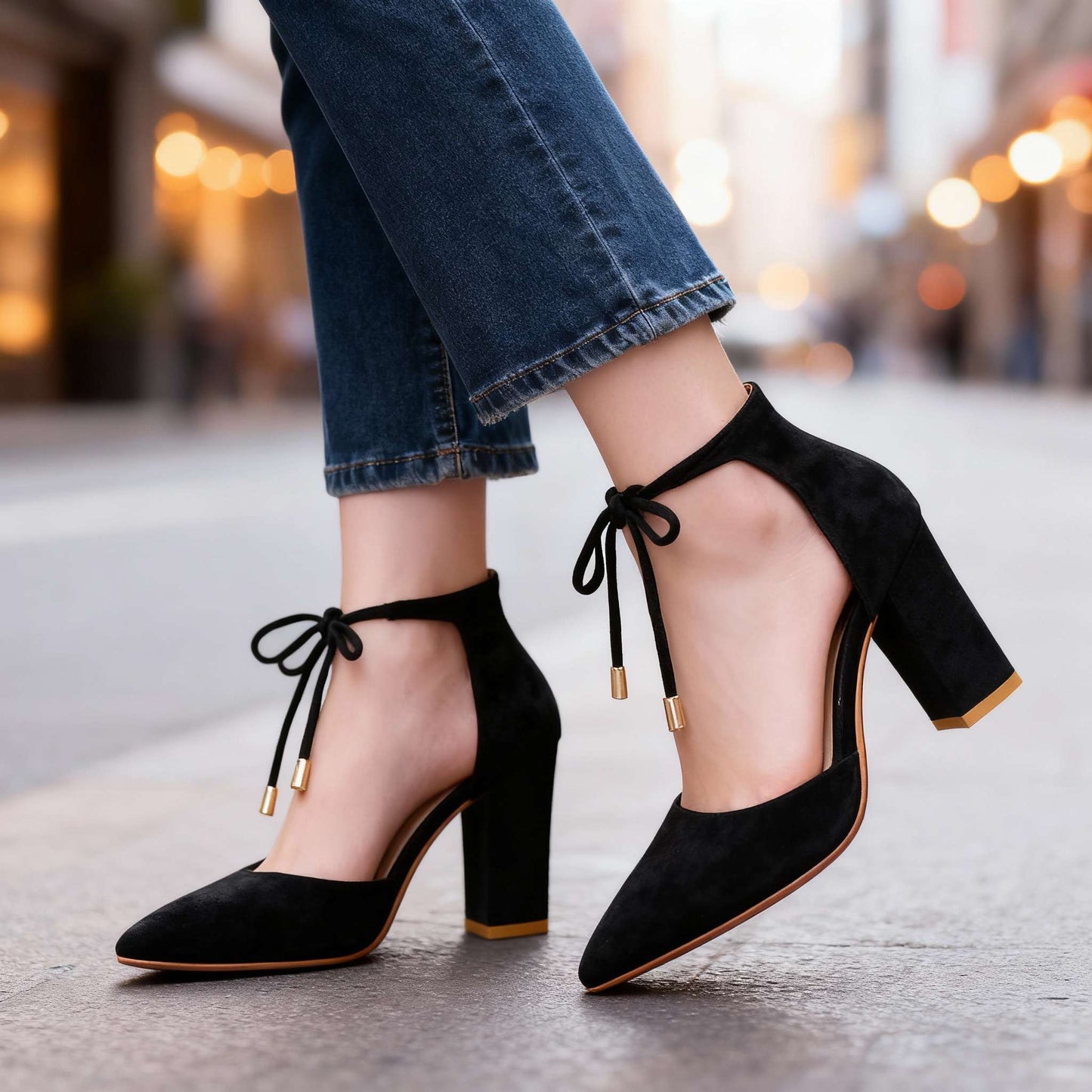Women's Velvety Suede Ankle Tie Block Heel Heels Corvine