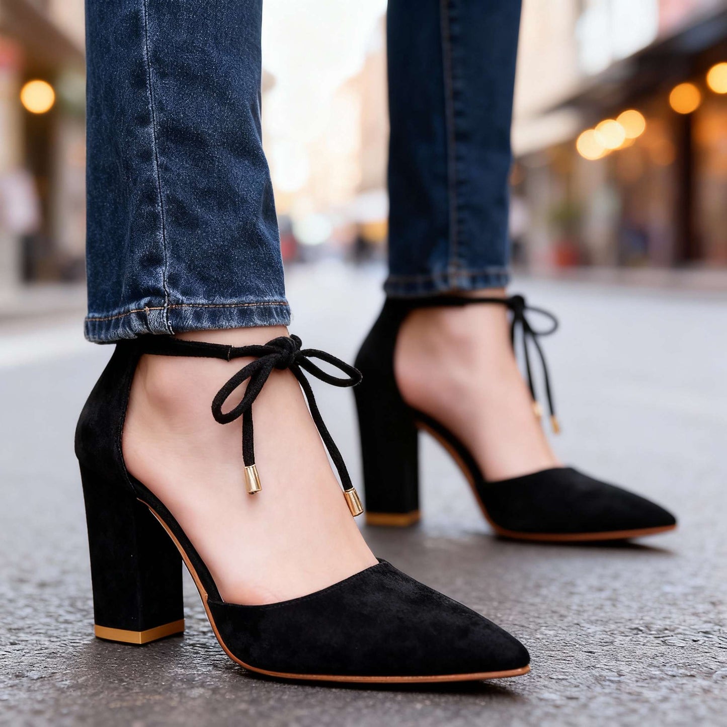 Women's Velvety Suede Ankle Tie Block Heel Heels Corvine