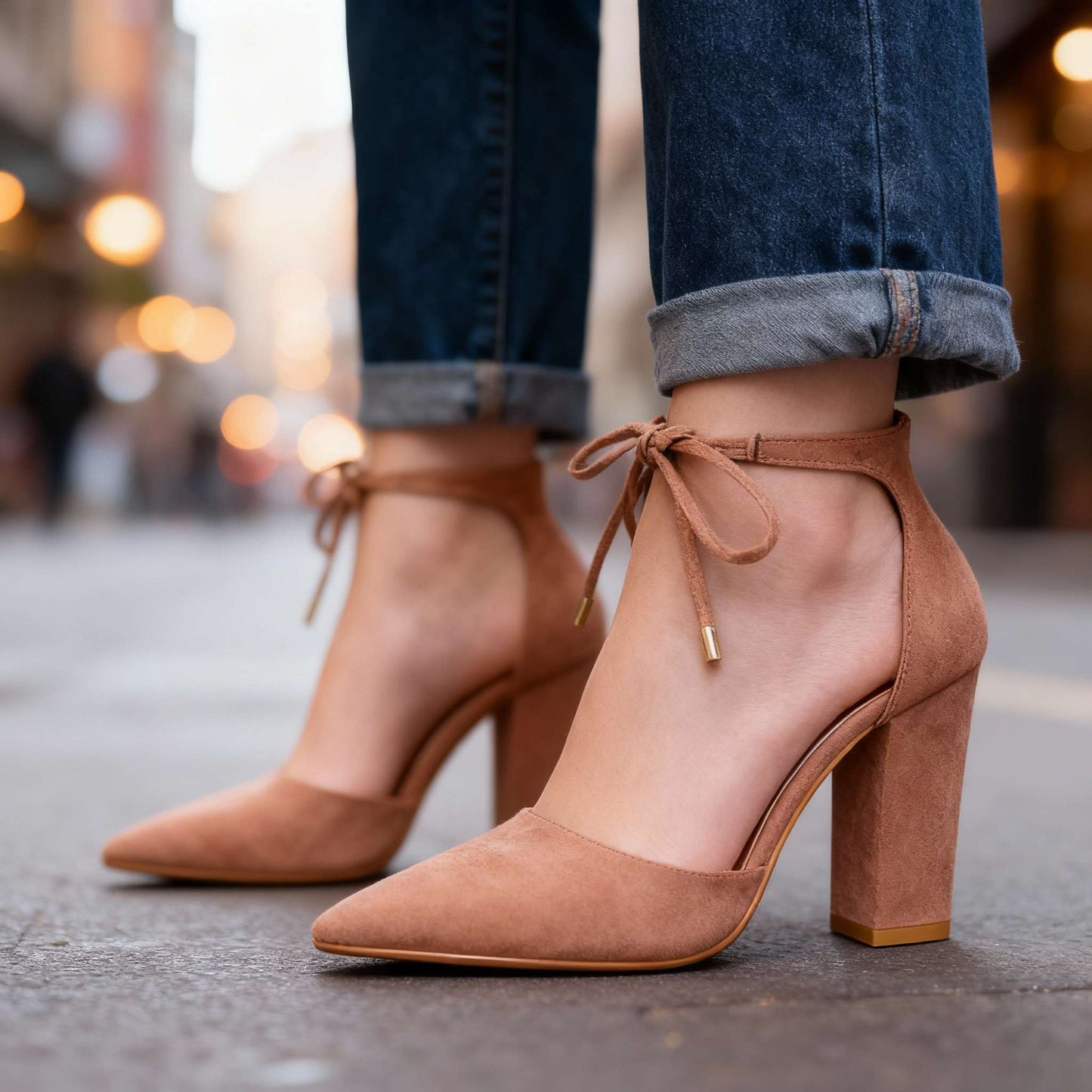 Women's Velvety Suede Ankle Tie Block Heel Heels Corvine