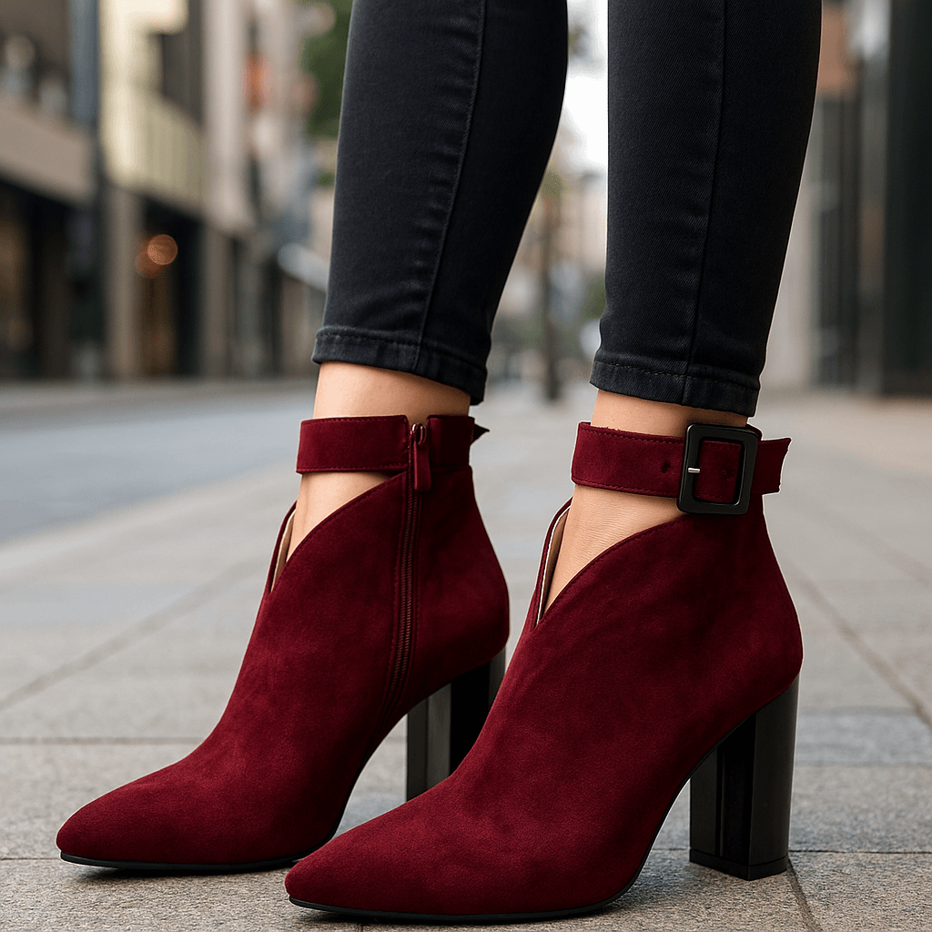 Women's Velvety Suede V-Cut Black Ankle Boots Corvine
