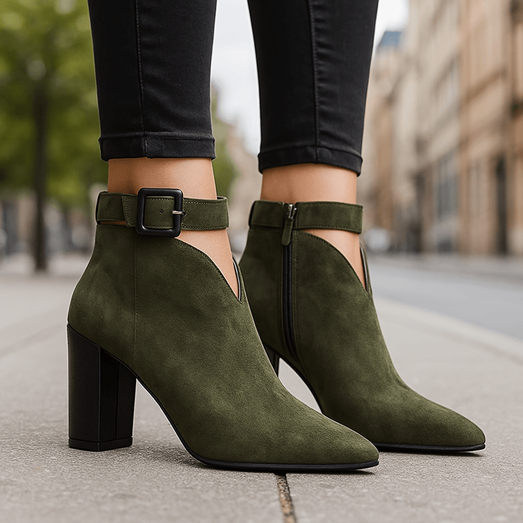 Women's Velvety Suede V-Cut Black Ankle Boots Corvine