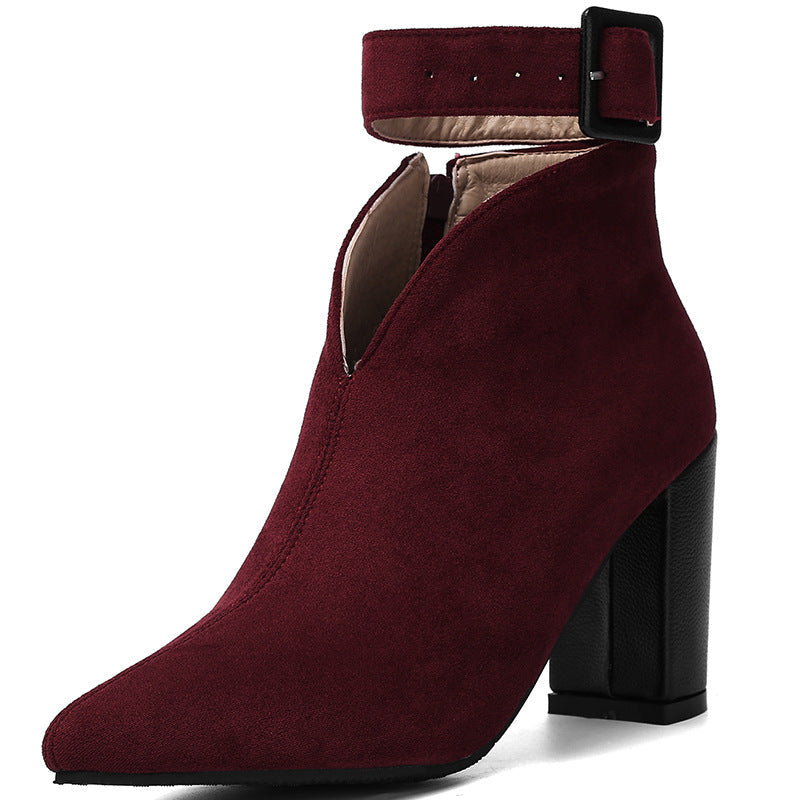 Women's Velvety Suede V-Cut Black Ankle Boots Corvine