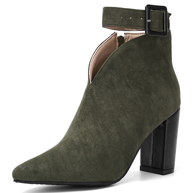 Women's Velvety Suede V-Cut Black Ankle Boots Corvine