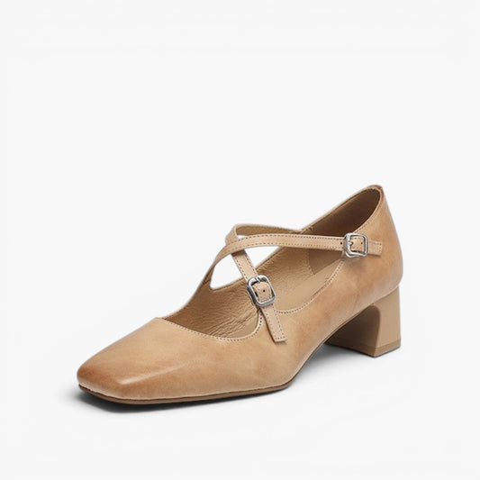 Women's Washed Leather Block Heel Mary Janes Corvine