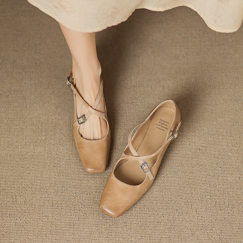Women's Washed Leather Block Heel Mary Janes Corvine
