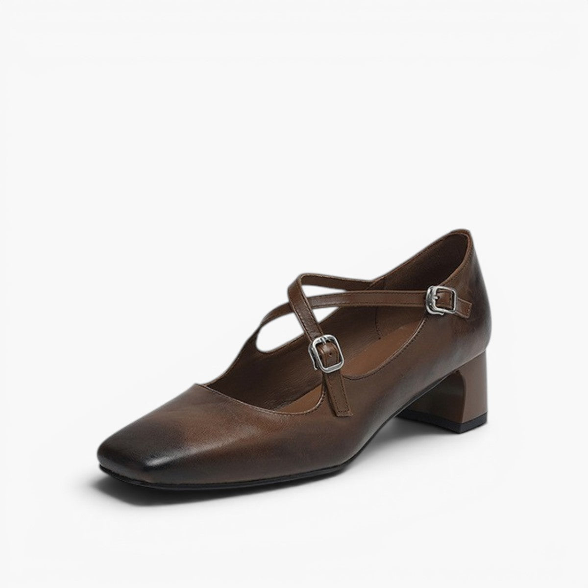 Women's Washed Leather Block Heel Mary Janes Corvine