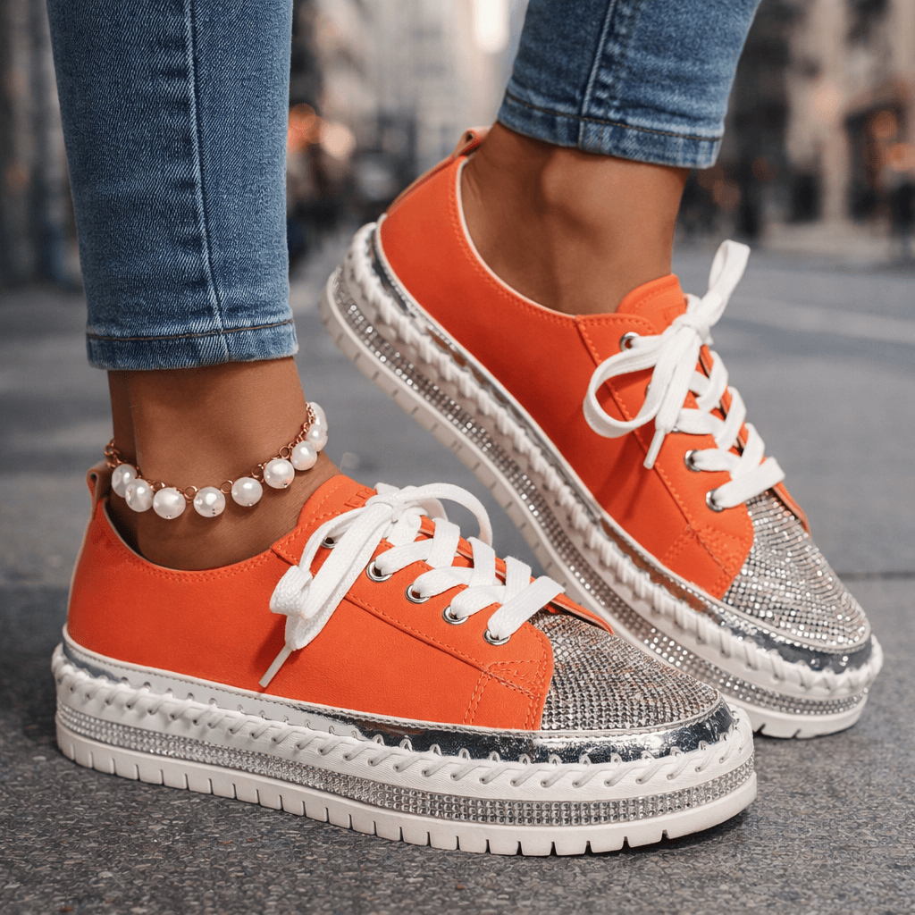 Women's White Crystal-Accented Casual Trainers Corvine