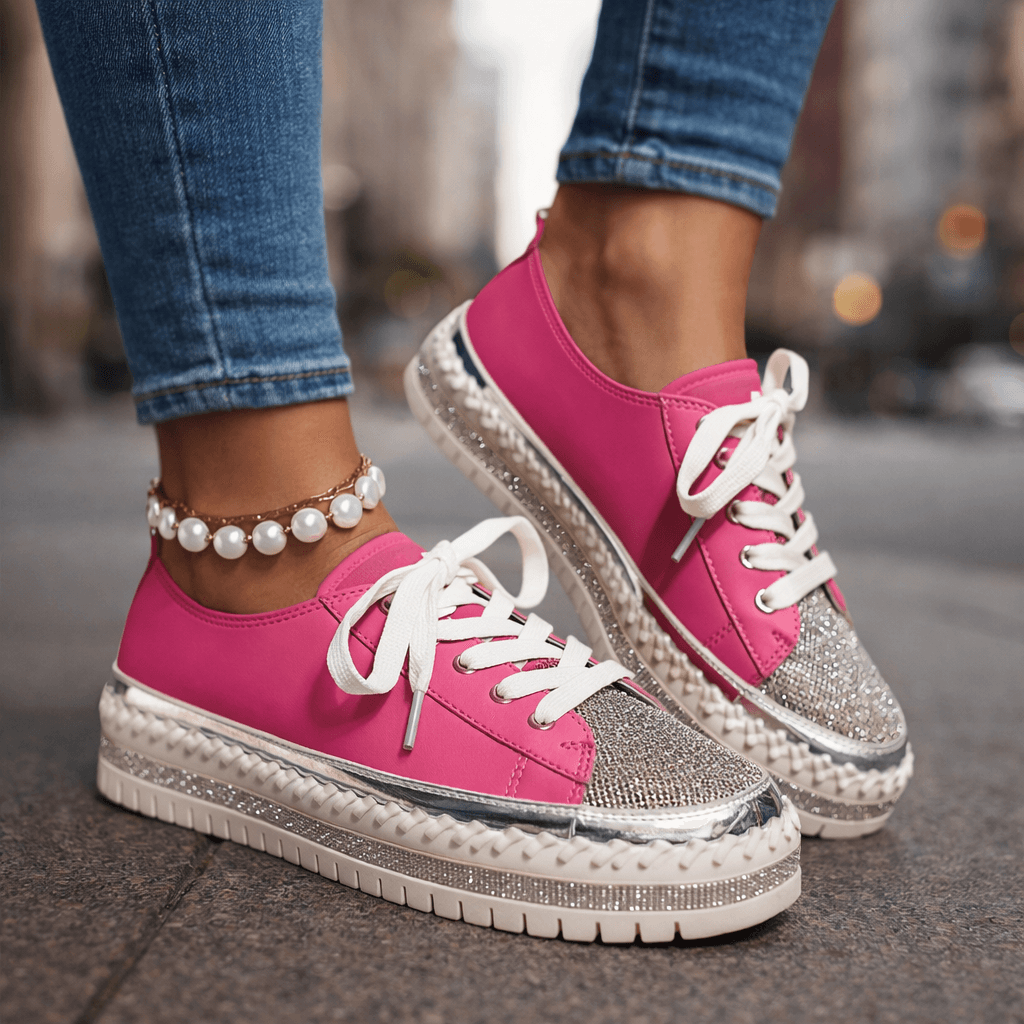 Women's White Crystal-Accented Casual Trainers Corvine
