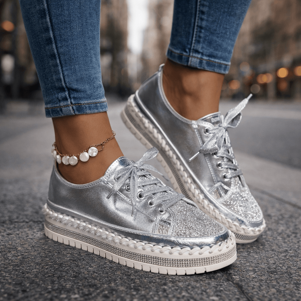 Women's White Crystal-Accented Casual Trainers Corvine