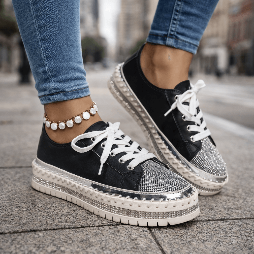 Women's White Crystal-Accented Casual Trainers Corvine