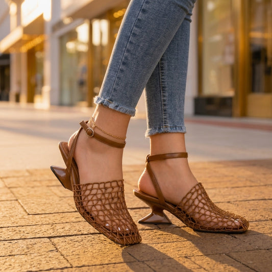 Women's Woven Mesh Open-Toe Heels Corvine