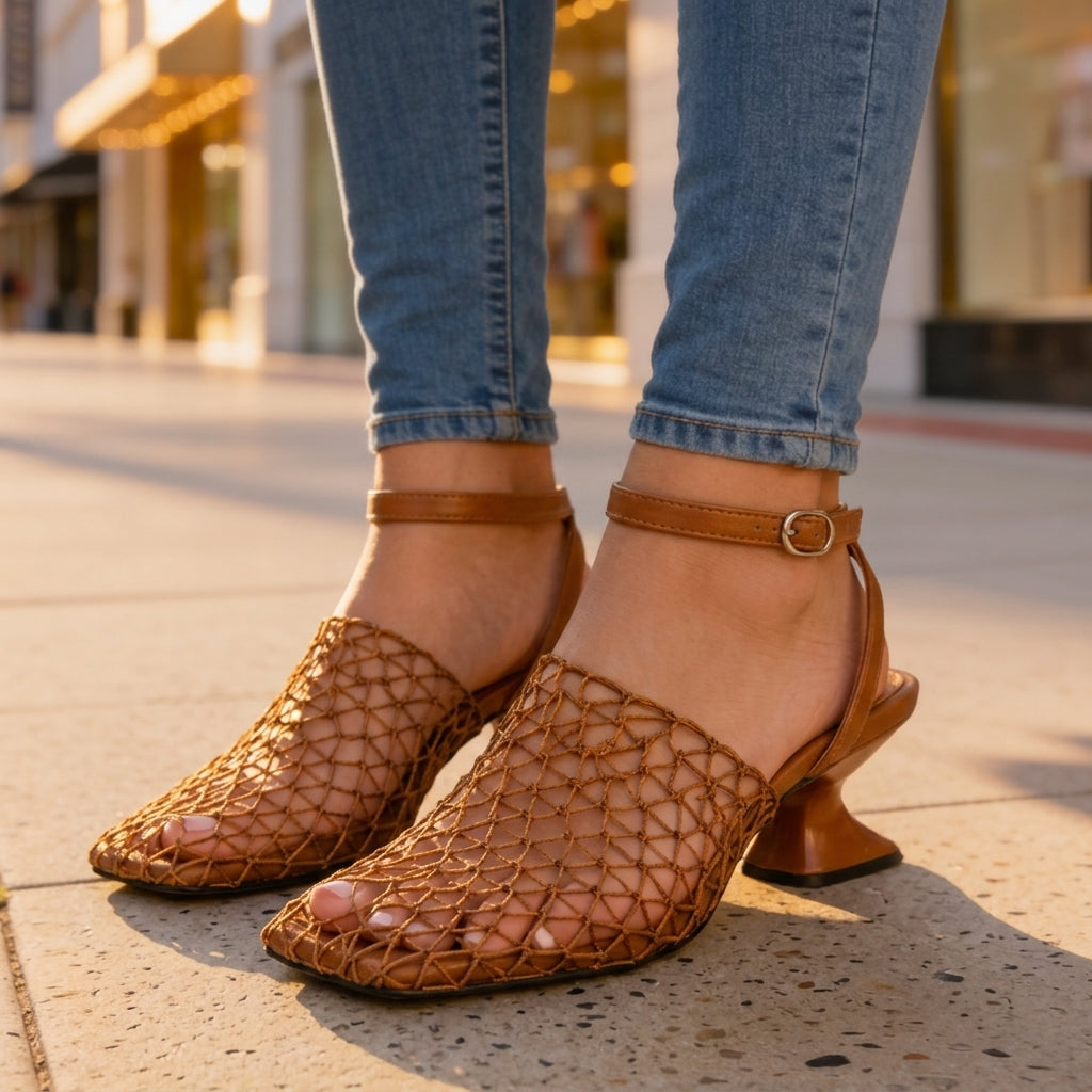 Women's Woven Mesh Open-Toe Heels Corvine