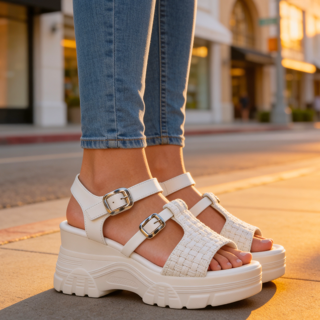 Women's Woven Platform Sandals With Adjustable Buckles Corvine