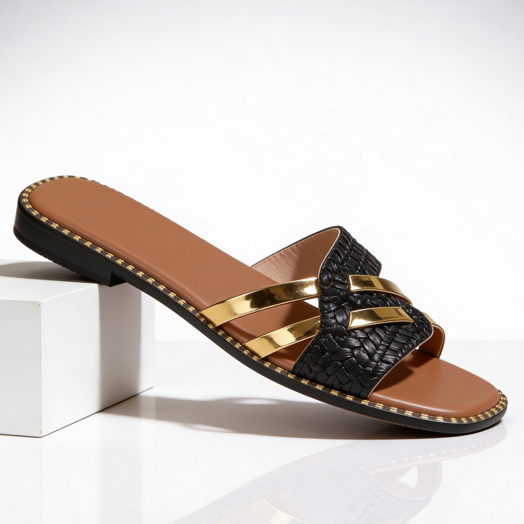 Women's Woven Strap Open Toe Slides Corvine