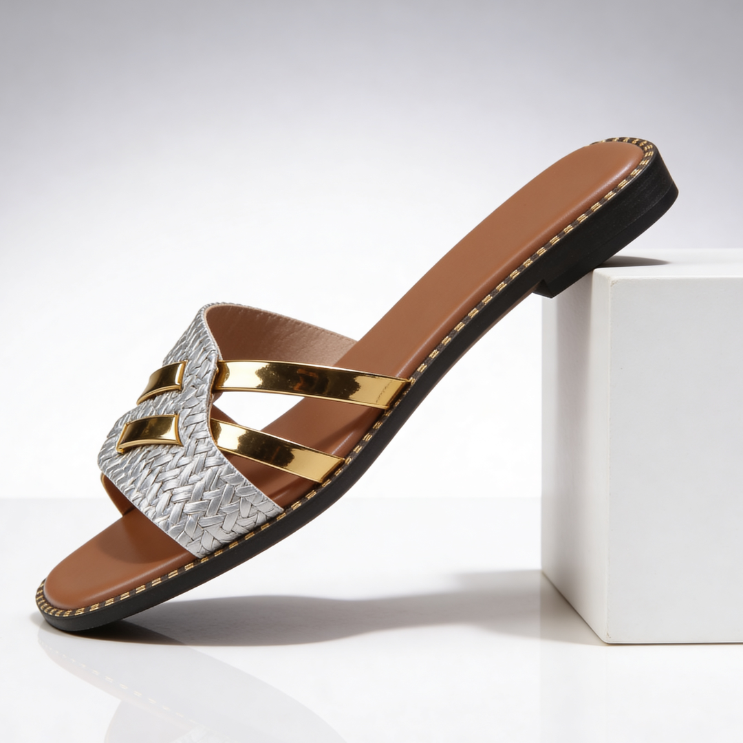 Women's Woven Strap Open Toe Slides Corvine