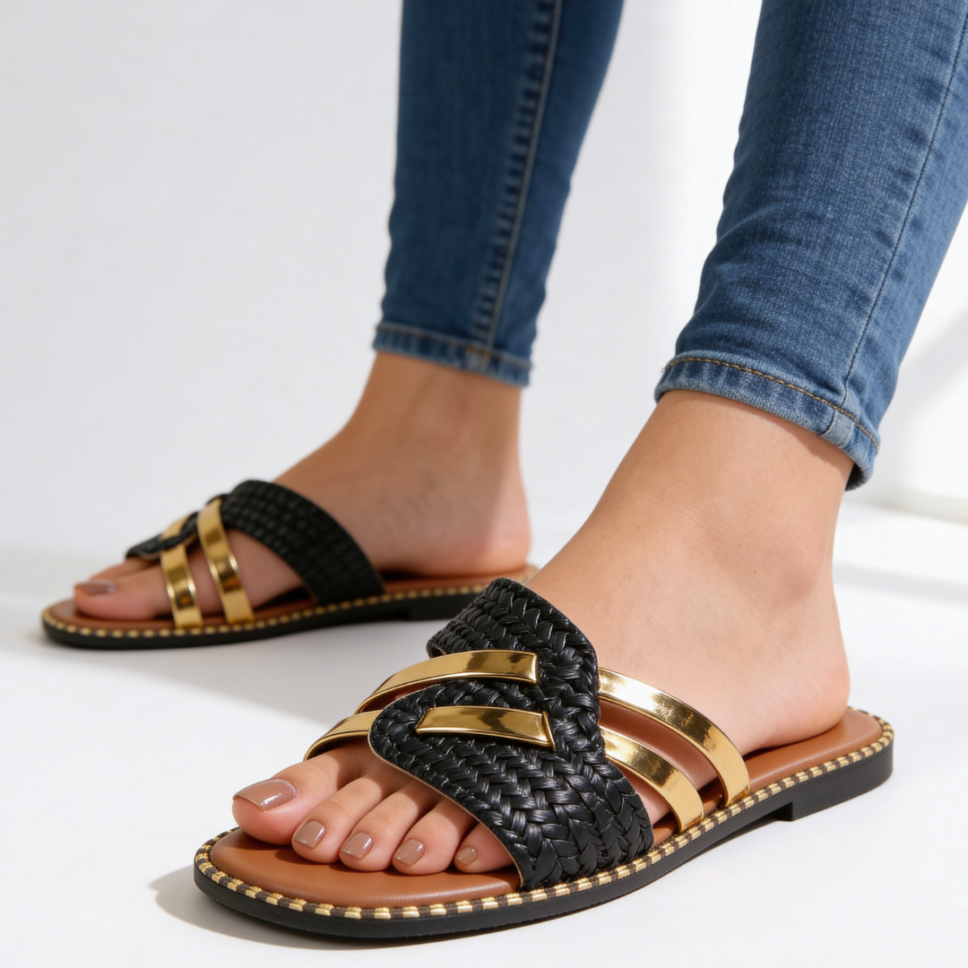 Women's Woven Strap Open Toe Slides Corvine