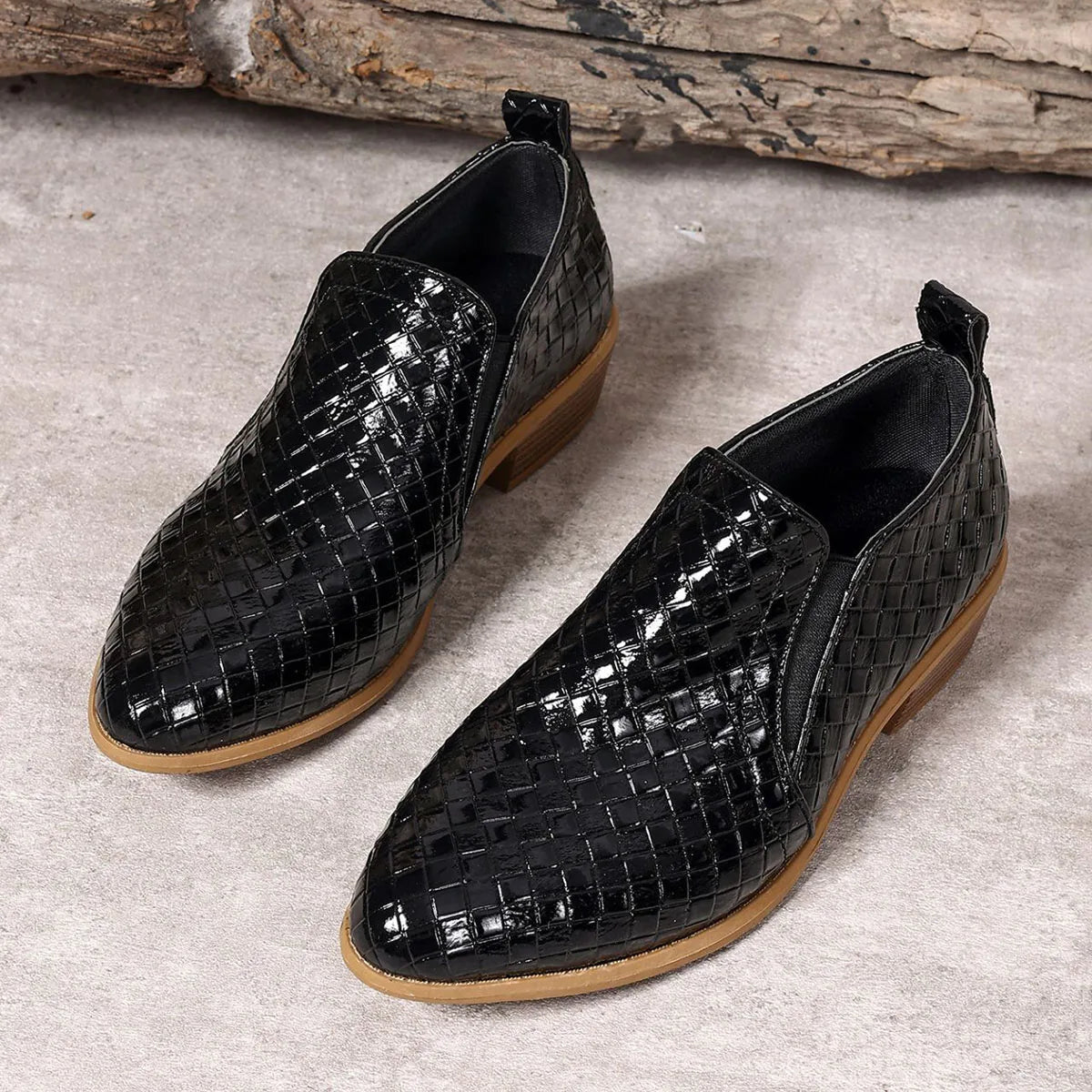 Women's Woven Textured Black Loafers Corvine