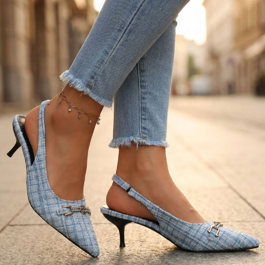 Women's Woven Tweed Pointed-Toe Slingback Heels Corvine