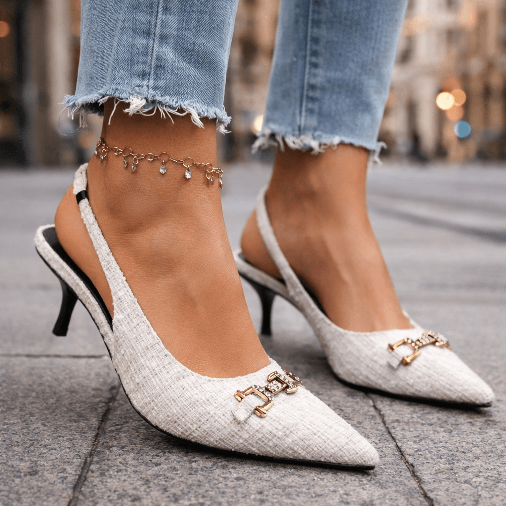 Women's Woven Tweed Pointed-Toe Slingback Heels Corvine