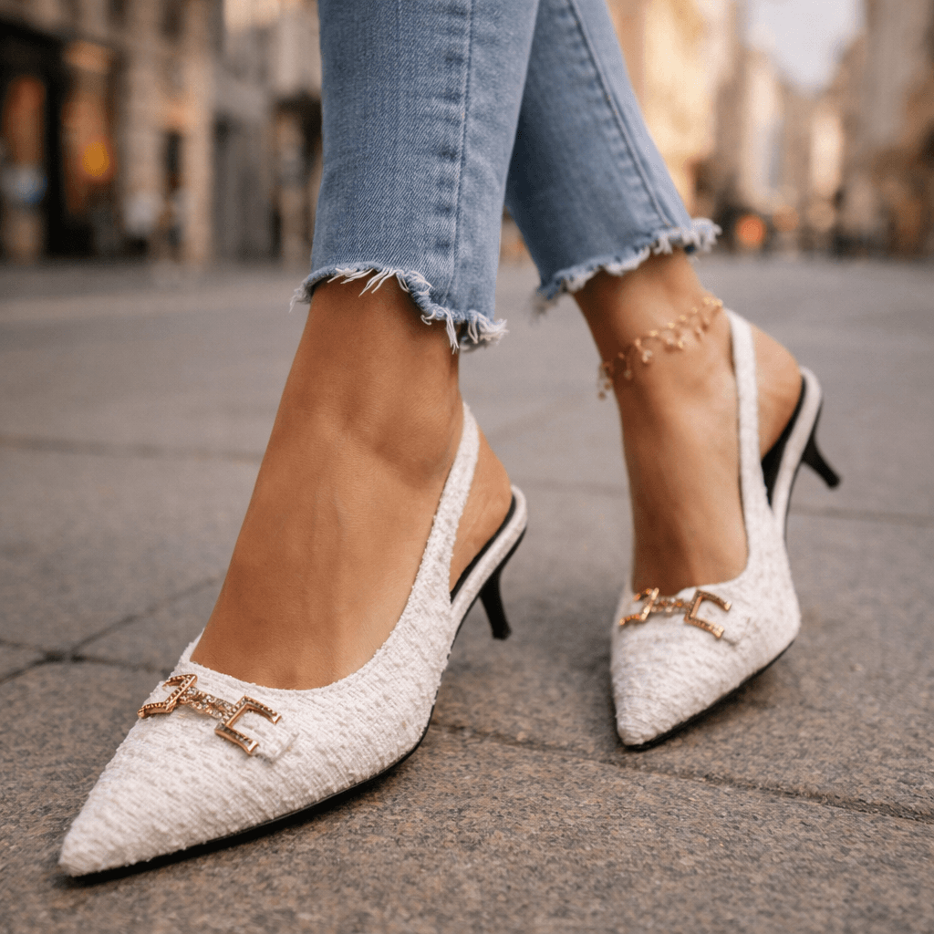 Women's Woven Tweed Pointed-Toe Slingback Heels Corvine