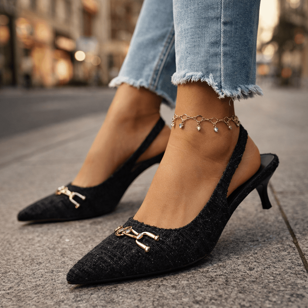 Women's Woven Tweed Pointed-Toe Slingback Heels Corvine