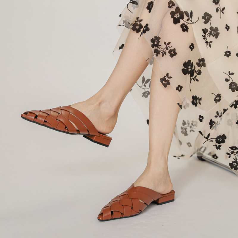 Women's Woven Vegan Leather Mules Shoes Corvine