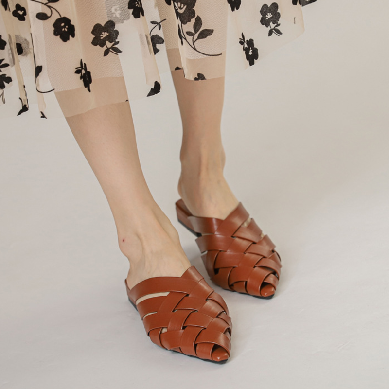 Women's Woven Vegan Leather Mules Shoes Corvine
