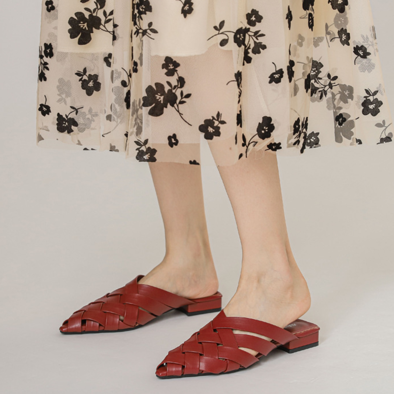 Women's Woven Vegan Leather Mules Shoes Corvine
