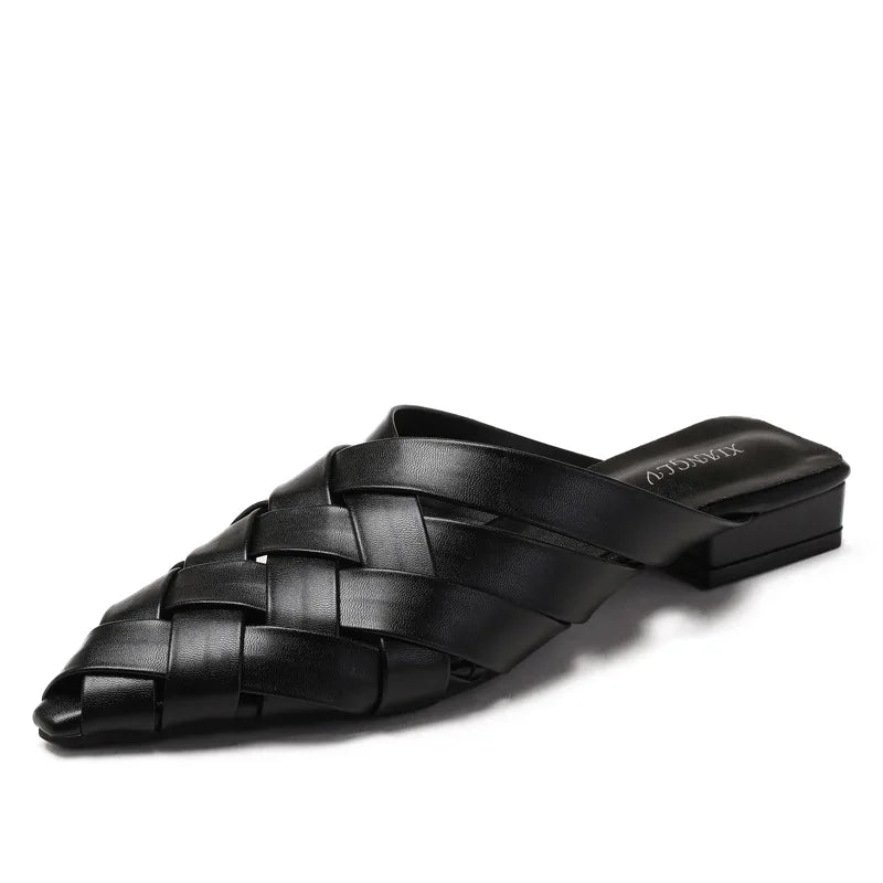 Women's Woven Vegan Leather Mules Shoes Corvine