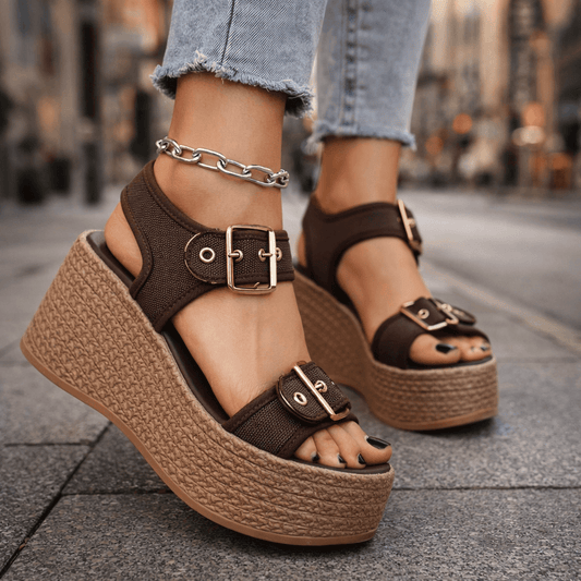 Women's Woven Wedge Sandals | Stylish Adjustable Buckle Platform Heels