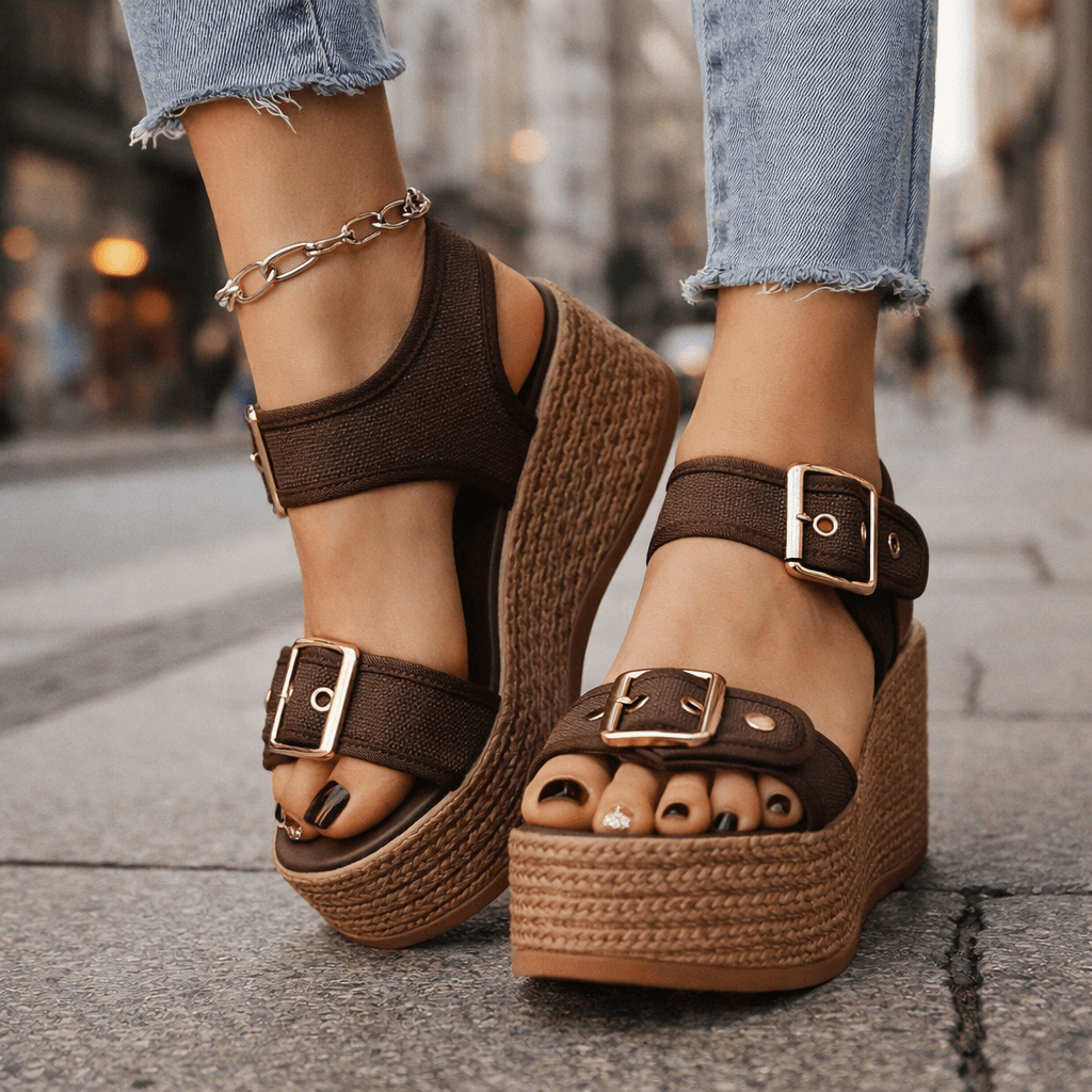 Women's Woven Wedge Sandals | Stylish Adjustable Buckle Platform Heels