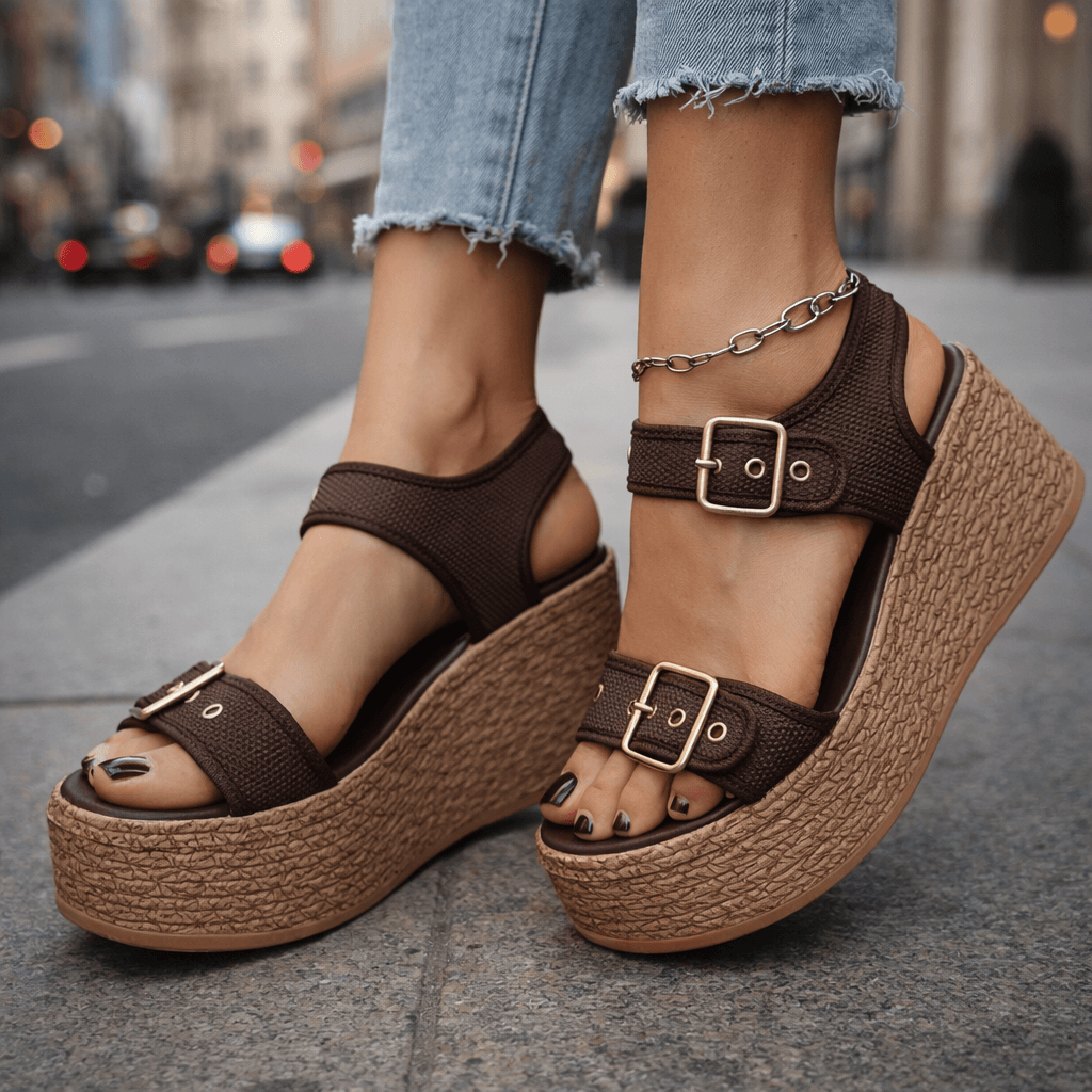 Women's Woven Wedge Sandals | Stylish Adjustable Buckle Platform Heels