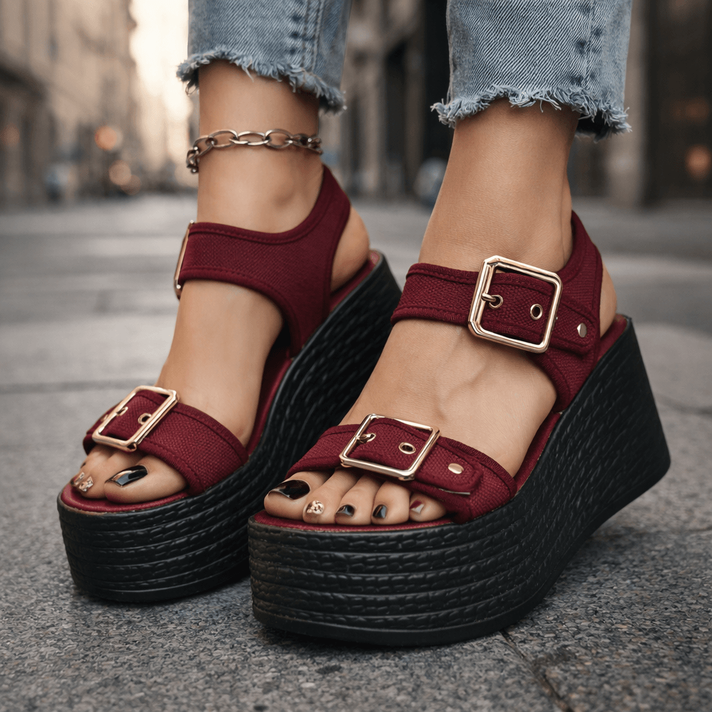 Women's Woven Wedge Sandals | Stylish Adjustable Buckle Platform Heels