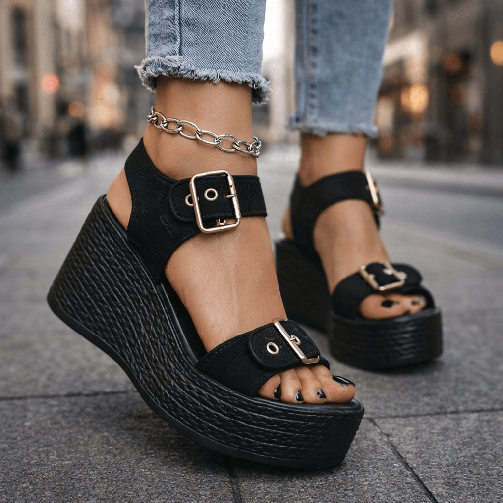Women's Woven Wedge Sandals | Stylish Adjustable Buckle Platform Heels