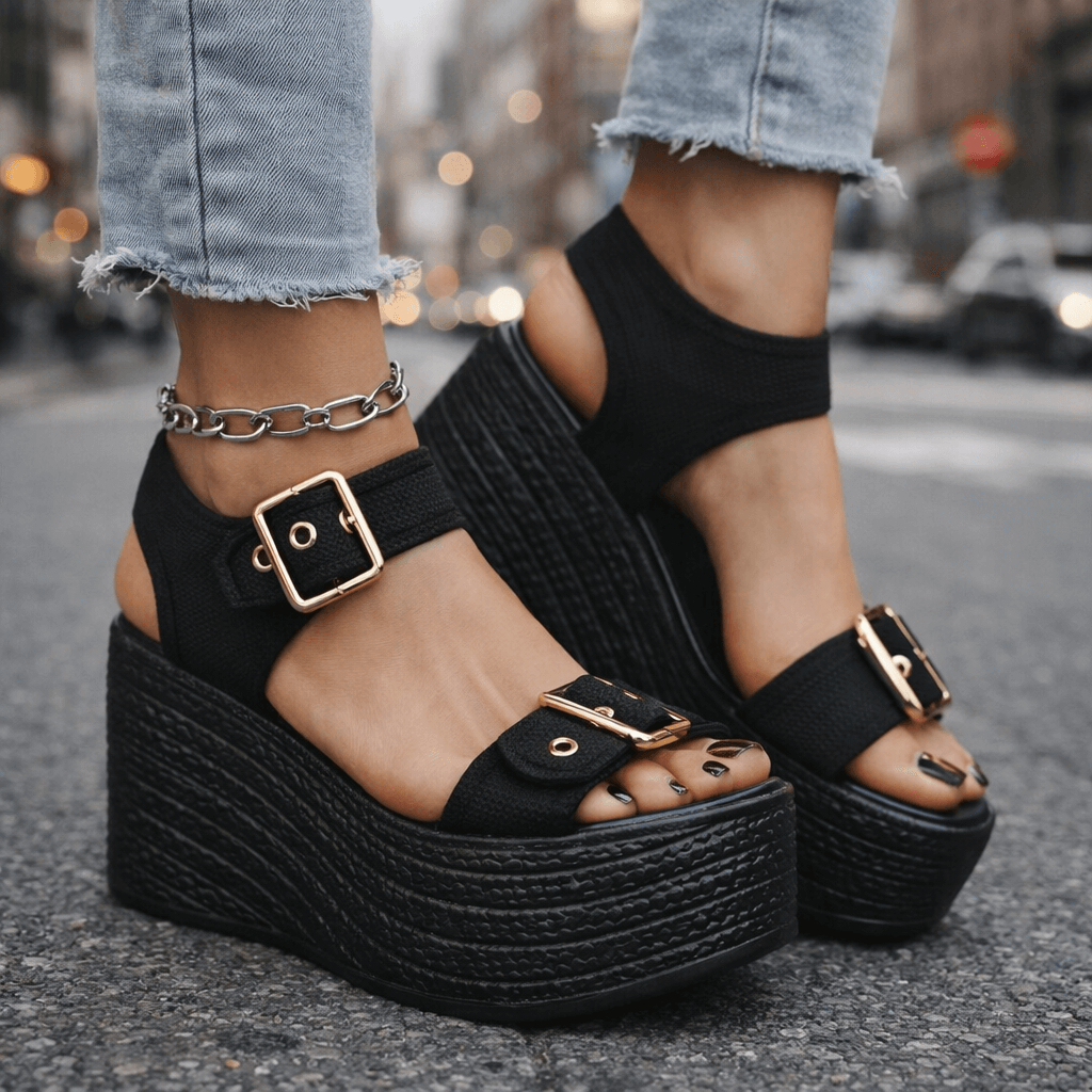 Women's Woven Wedge Sandals | Stylish Adjustable Buckle Platform Heels