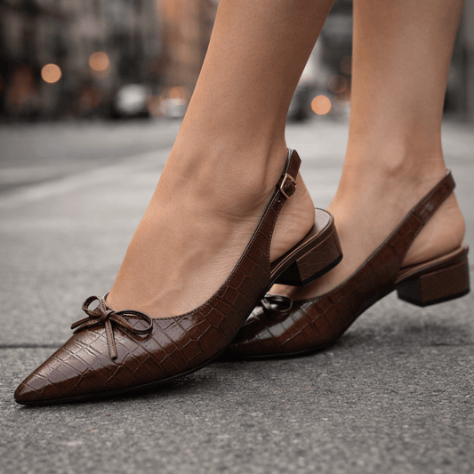 Women's Croc-Embossed Leather Slingback Heels Corvine
